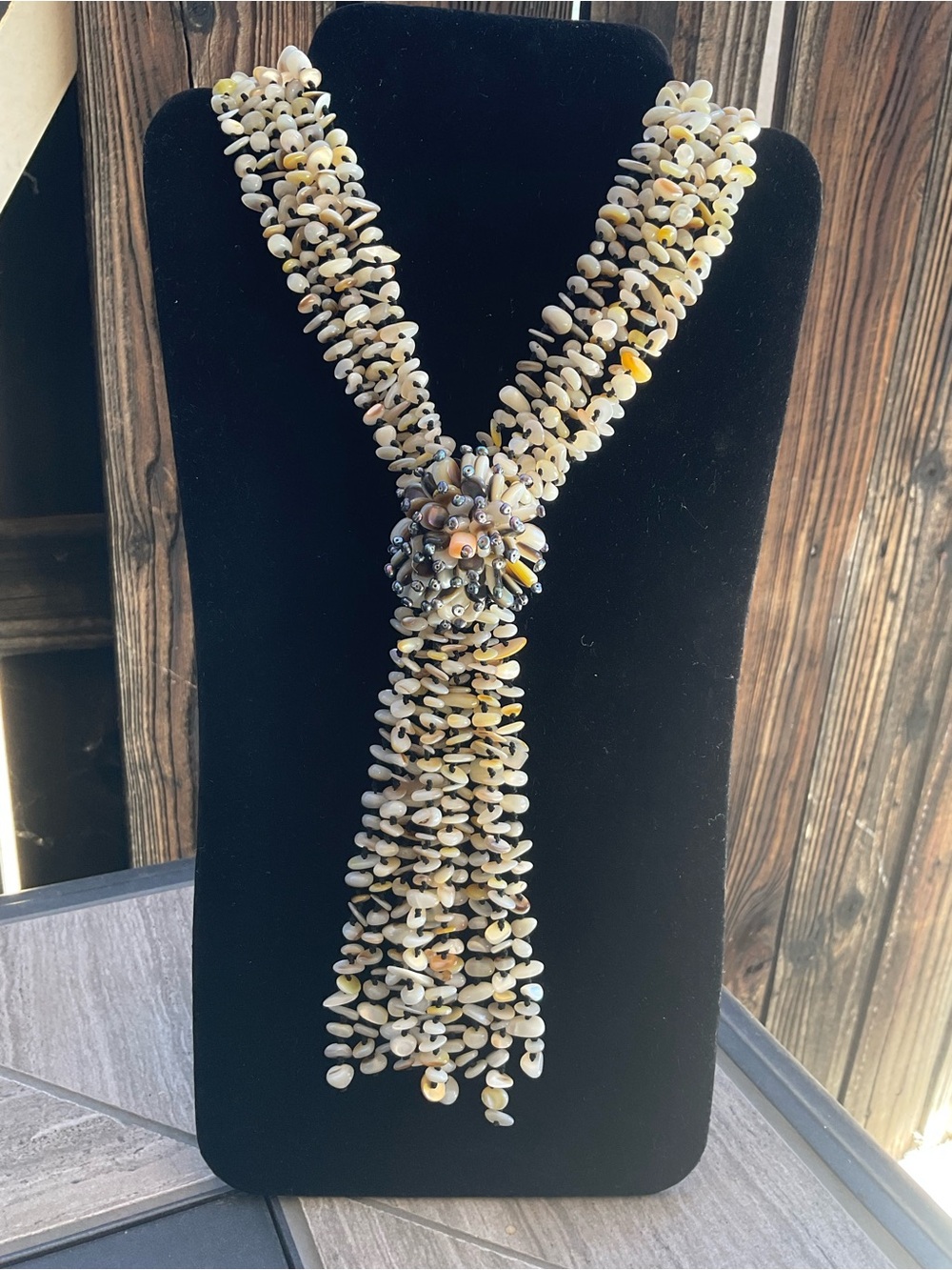 Vintage Y2K Shell Necklace Hand Strung Multi Strand Shell Beads Cluster #1
